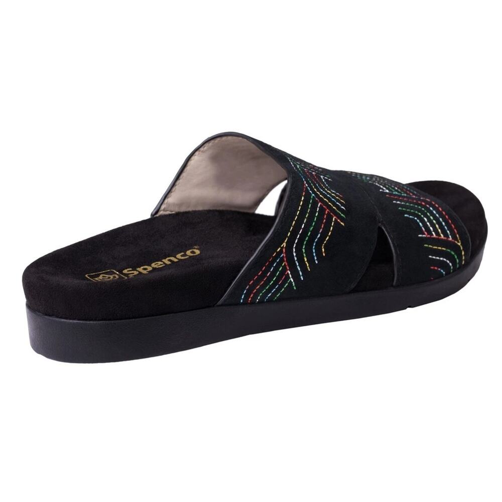 Spenco Womens Twilight Ellie Slide Sandals US 9 WIDE Black Space Dye Leather NIB - Picture 2 of 11